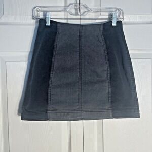 Free People Modern Femme Mini Skirt Women 4 Black Gray Colorblock Oxford Sang
